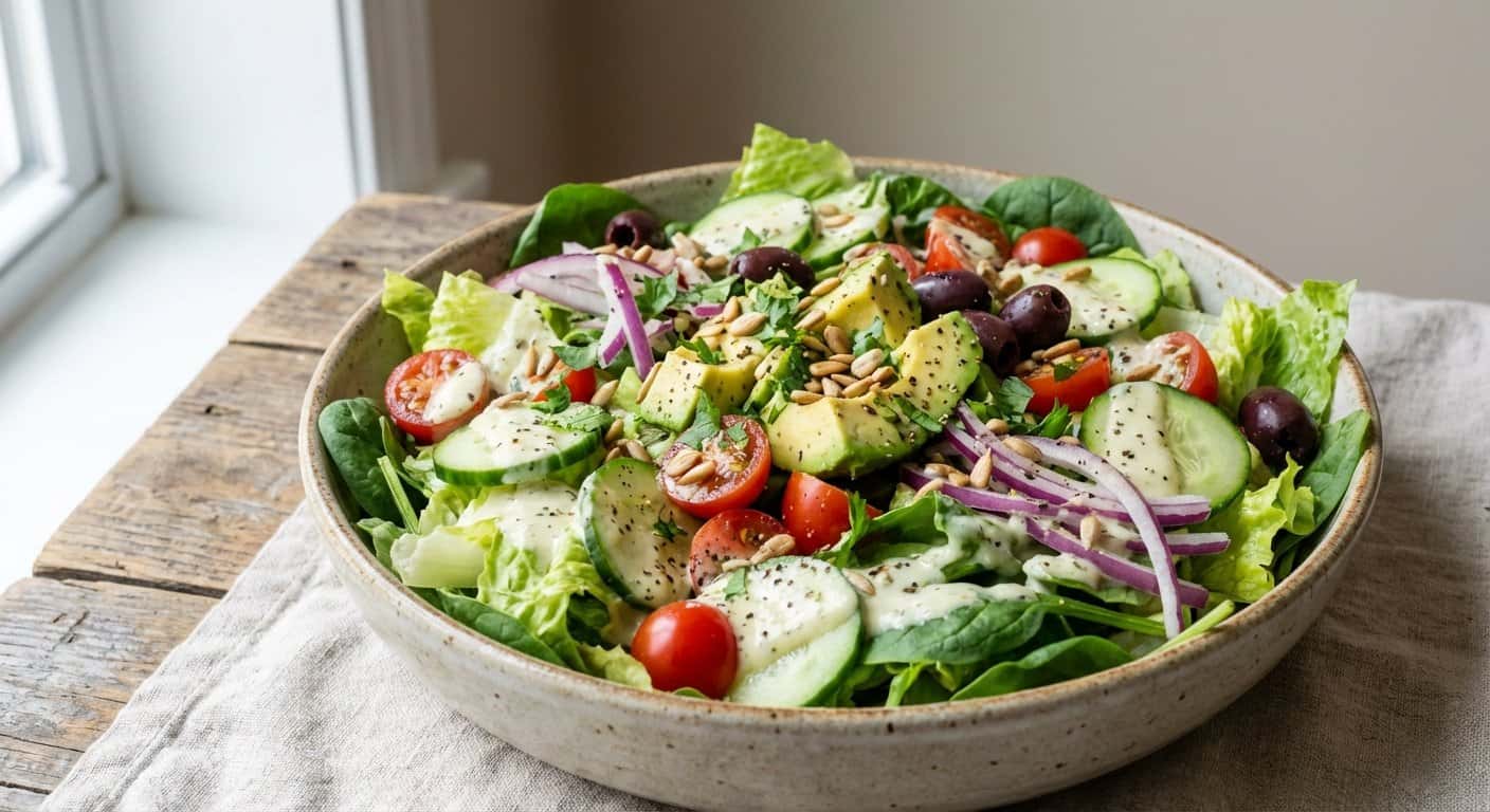 Ensalada Keto con Salsa Cremosa de Aceite de Coco