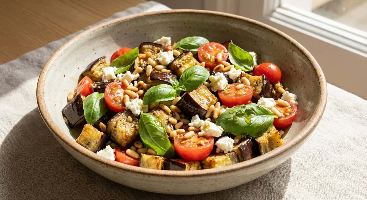 Ensalada rápida de berenjena y albahaca
