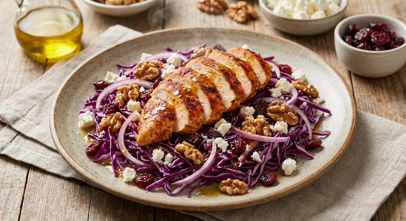 Ensalada Templada de Pollo con Col Lombarda y Nueces