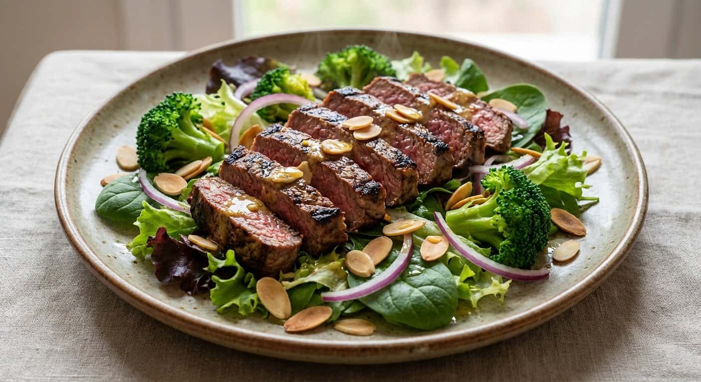 Ensalada Templada de Ternera a la Plancha con Brócoli y Almendras