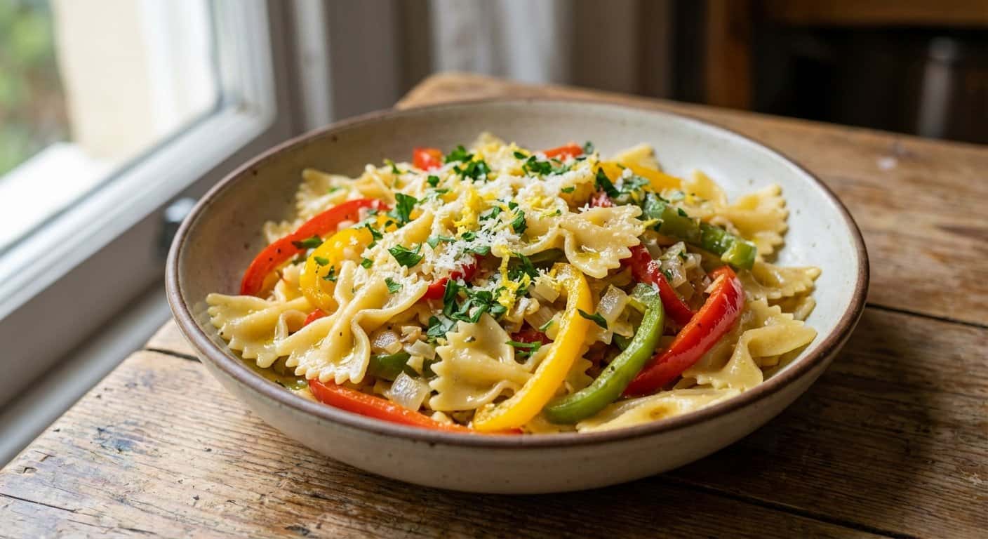 Entrante de Pasta Salteada con Pimientos