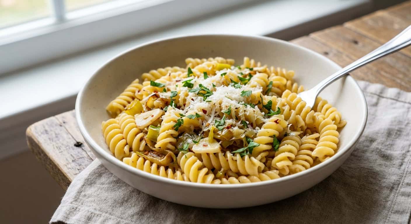 Entrante de Pasta Salteada con Puerro