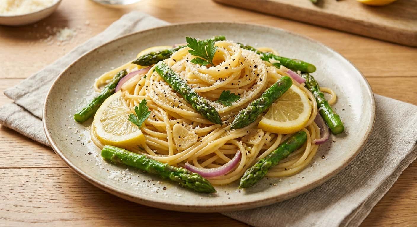 Espaguetis Salteados con Espárragos y Limón