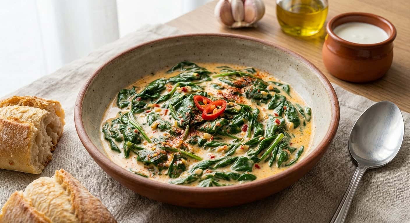 Espinacas en salsa cremosa con toque picante
