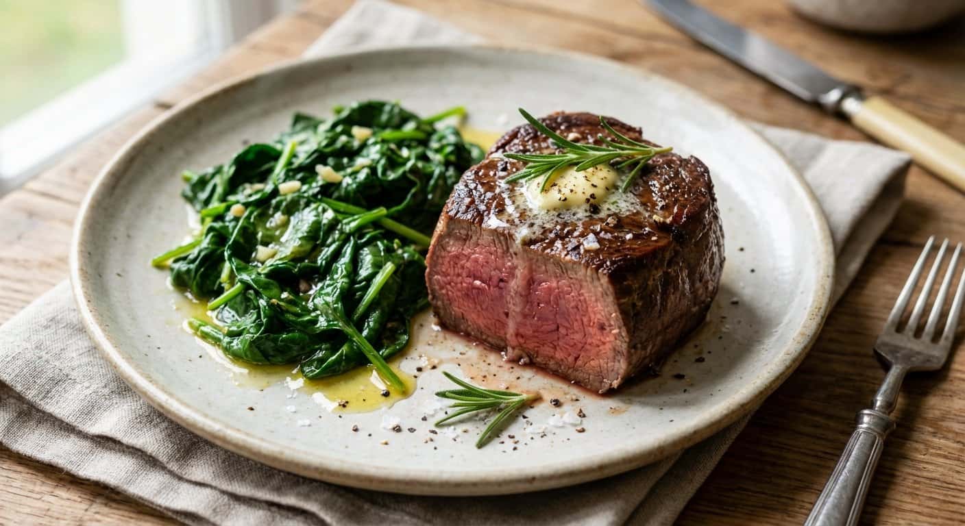 Filete de Ternera a la Plancha con Espinacas