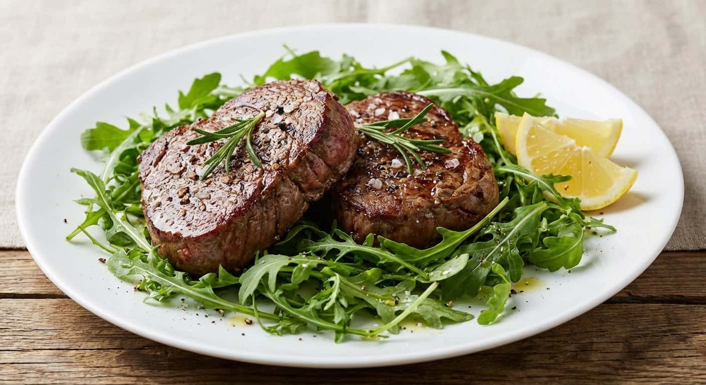 Filete de ternera a la plancha con rúcula