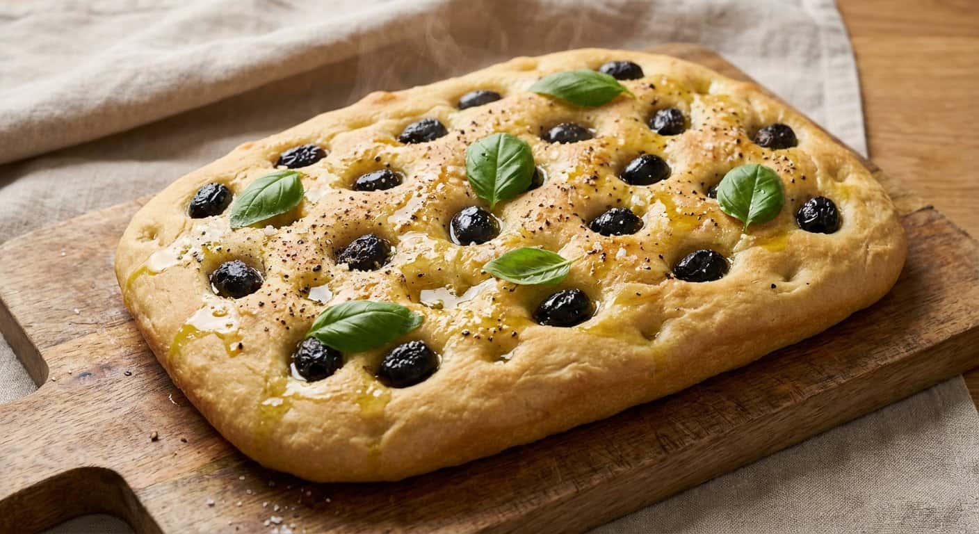 Focaccia con Albahaca y Aceitunas