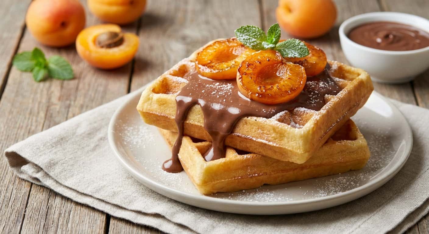 Gofres con Albaricoque y Chocolate con Leche