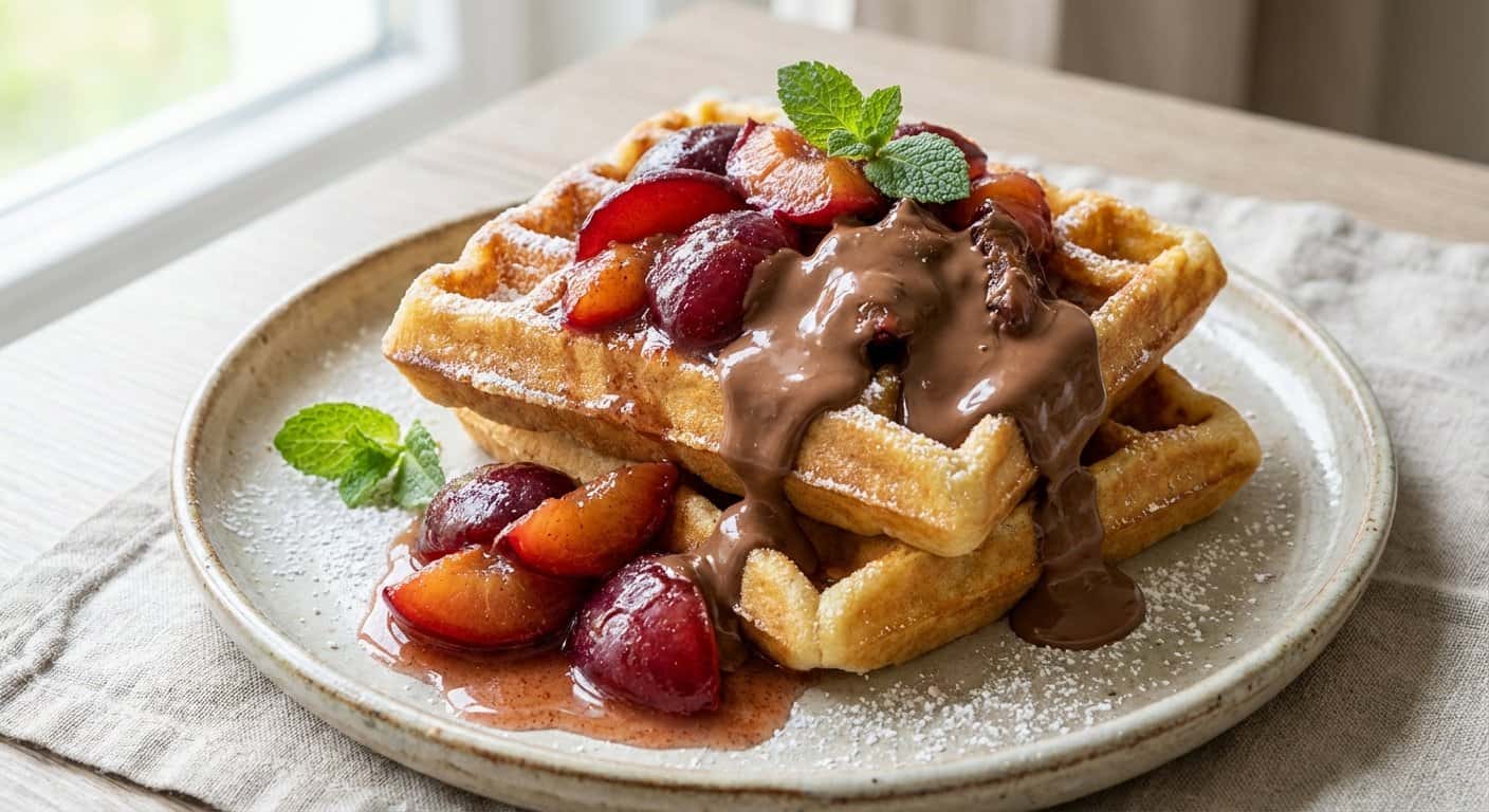 Gofres con Ciruela y Chocolate con Leche