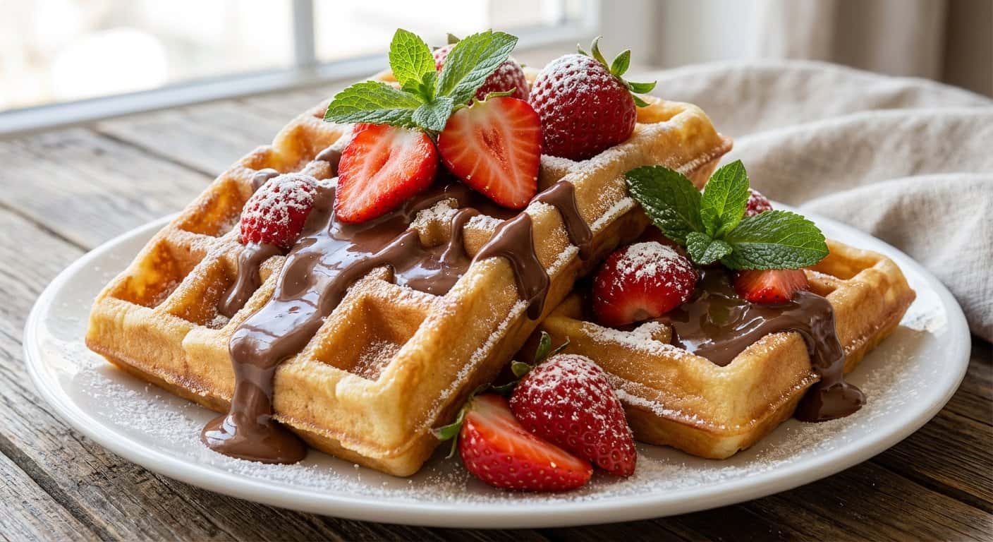 Gofres con fresa y cacao