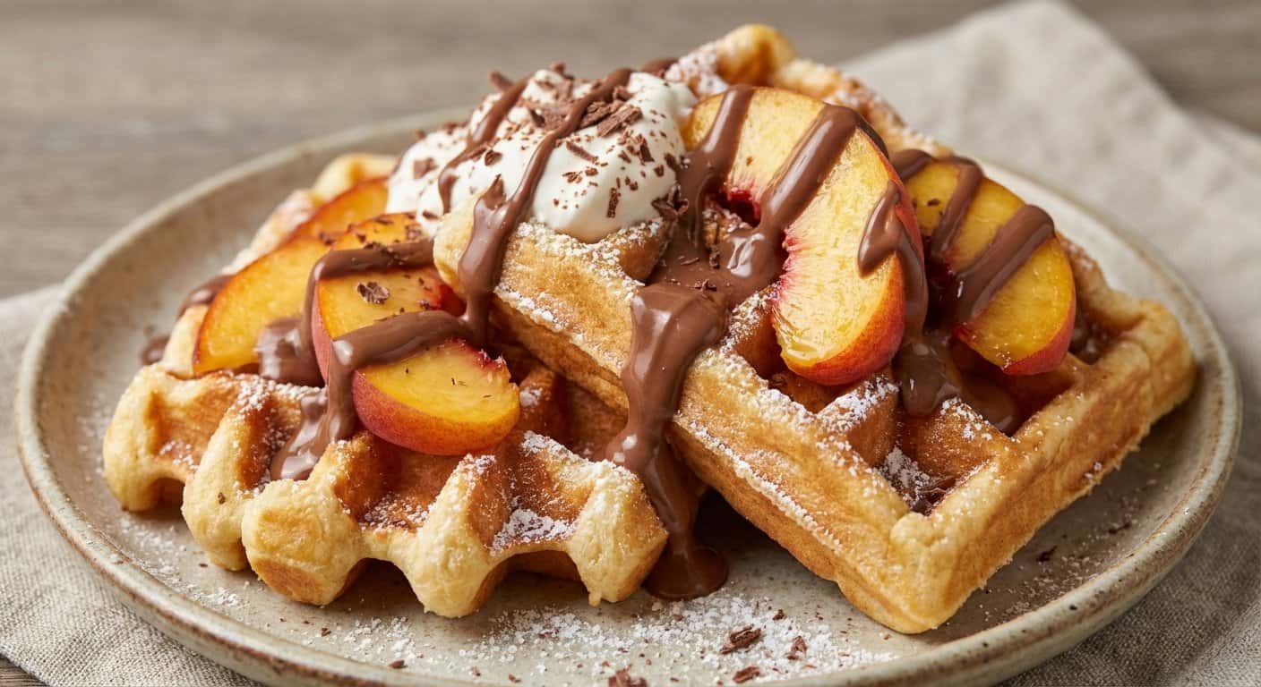 Gofres con Melocotón y Chocolate con Leche