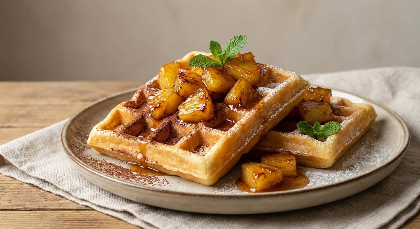 Gofres con Piña Caramelizada y Cacao