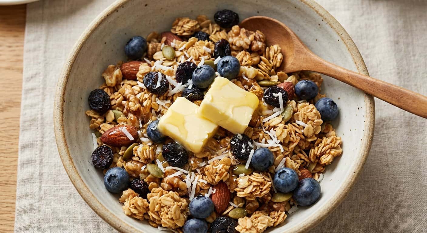 Granola Casera con Mantequilla y Arándanos