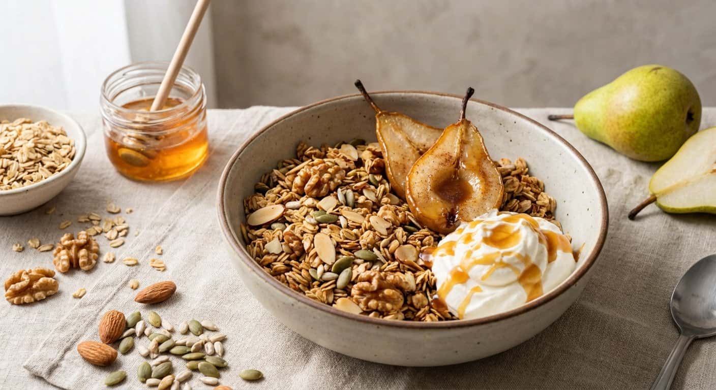 Granola Casera con Nata y Pera