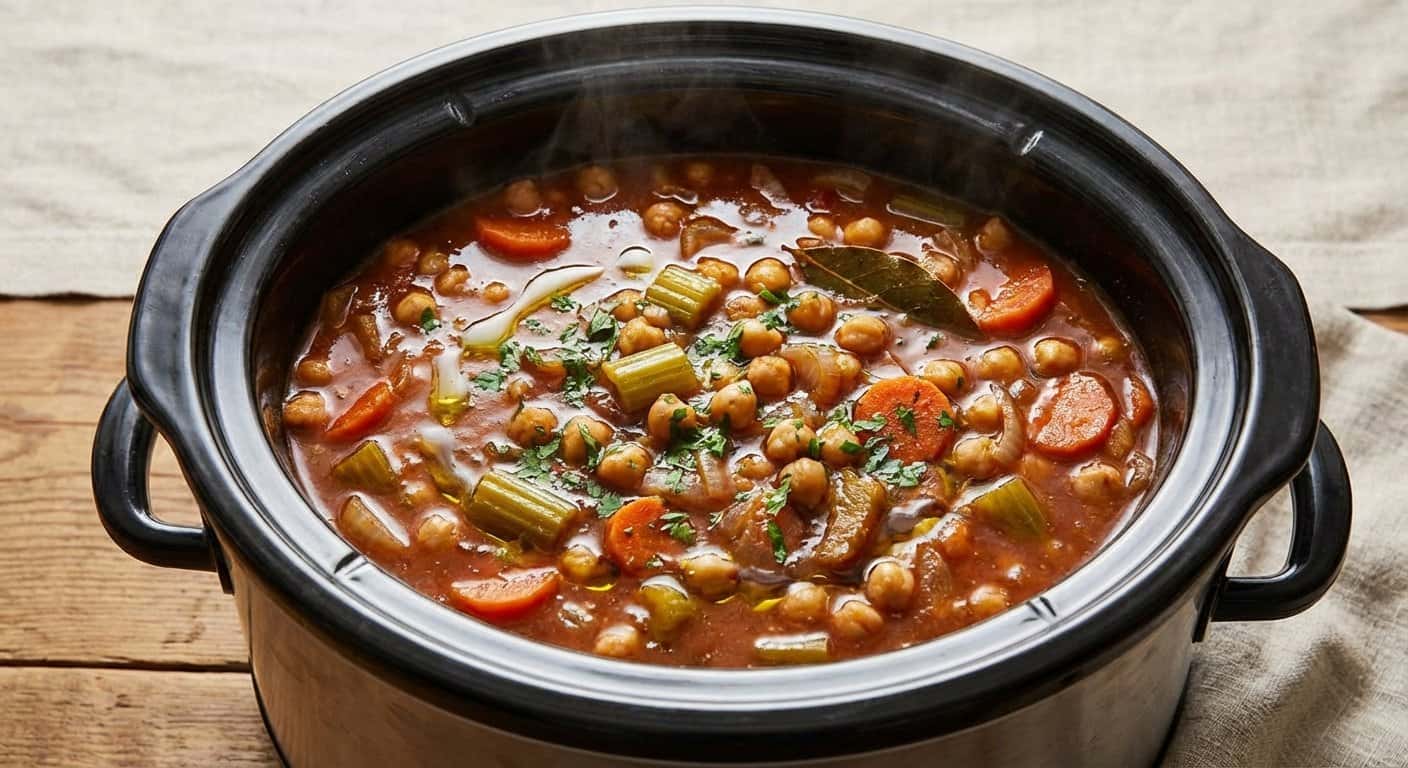Guiso de Garbanzos con Apio y Caldo de Carne en Slow Cooker