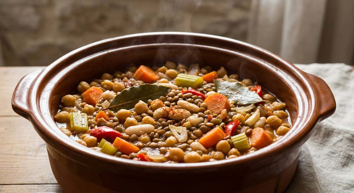 Guiso de Legumbres con Apio y Laurel en Slow Cooker