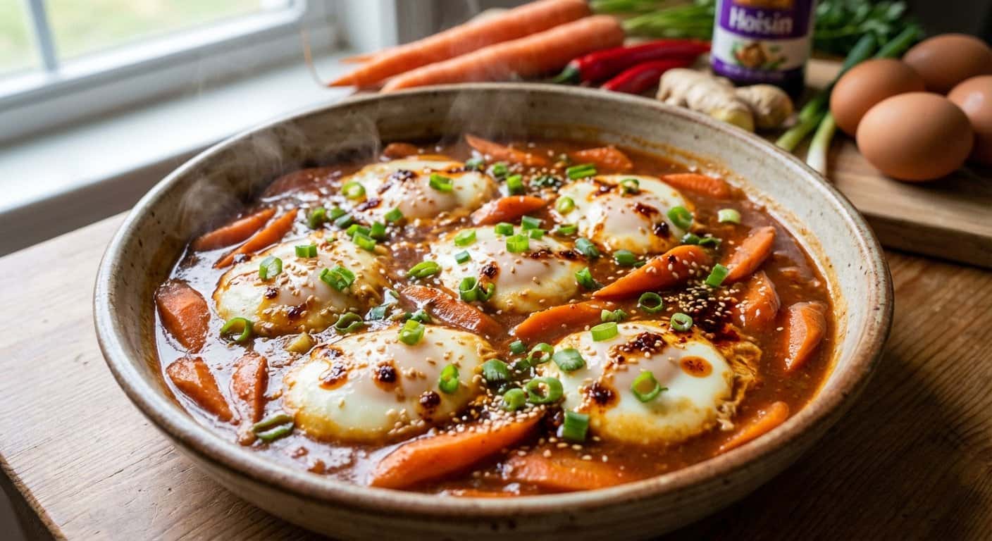 Guiso Hunan de Huevo con Zanahoria y Salsa Hoisin