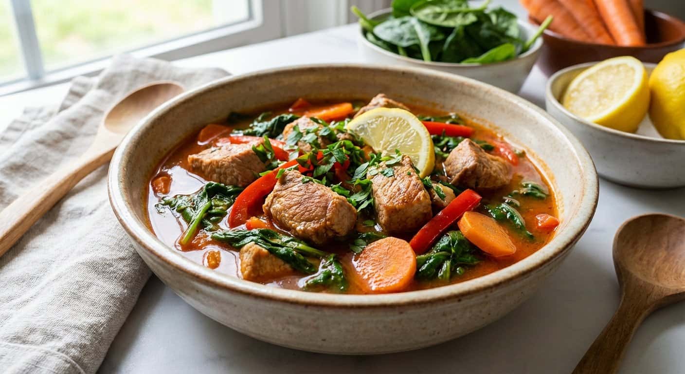 Guiso Ligero de Cerdo con Espinacas y Perejil