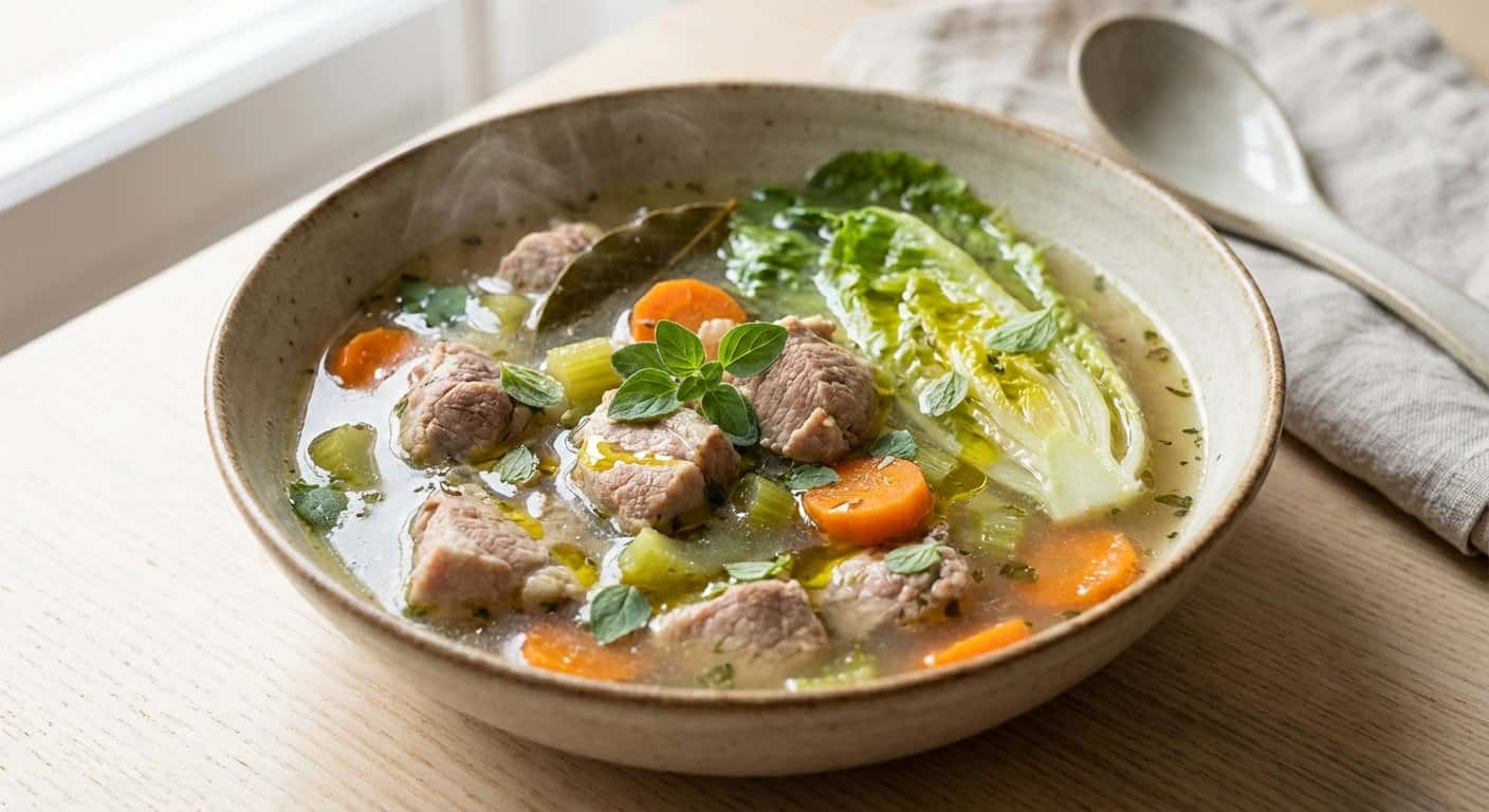 Guiso Ligero de Cerdo con Lechuga Romana y Orégano