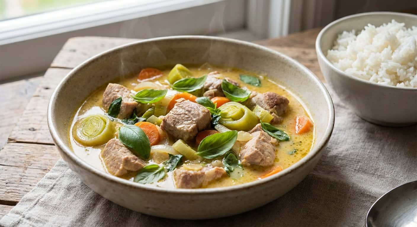 Guiso Ligero de Cerdo con Puerro y Albahaca