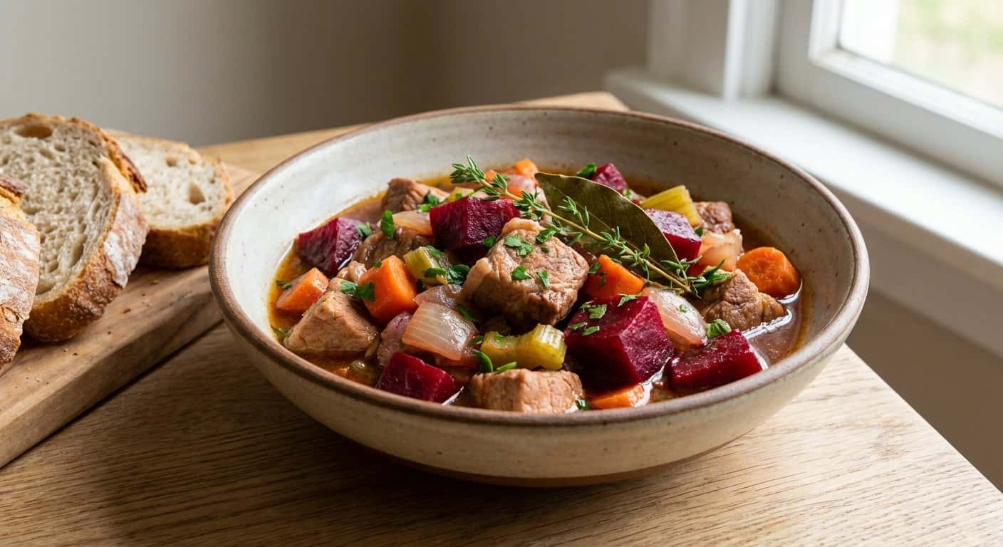 Guiso Ligero de Cerdo con Remolacha y Tomillo