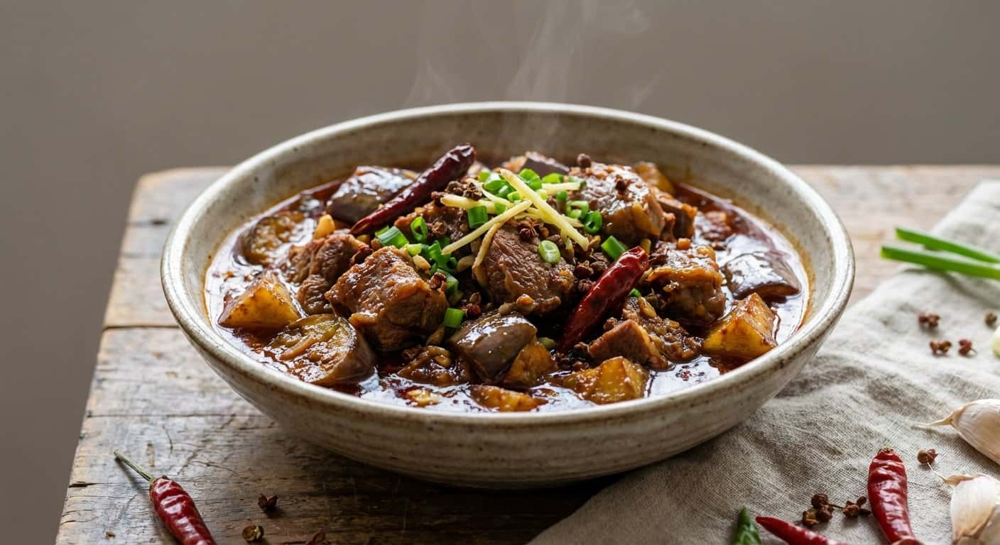 Guiso Sichuan de Cordero con Berenjena y Salsa de Soja