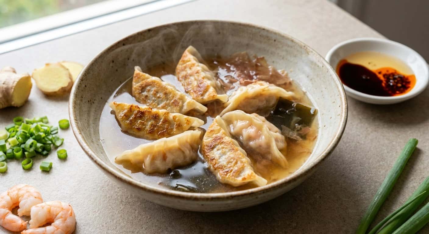 Gyoza de Gambas con Dashi