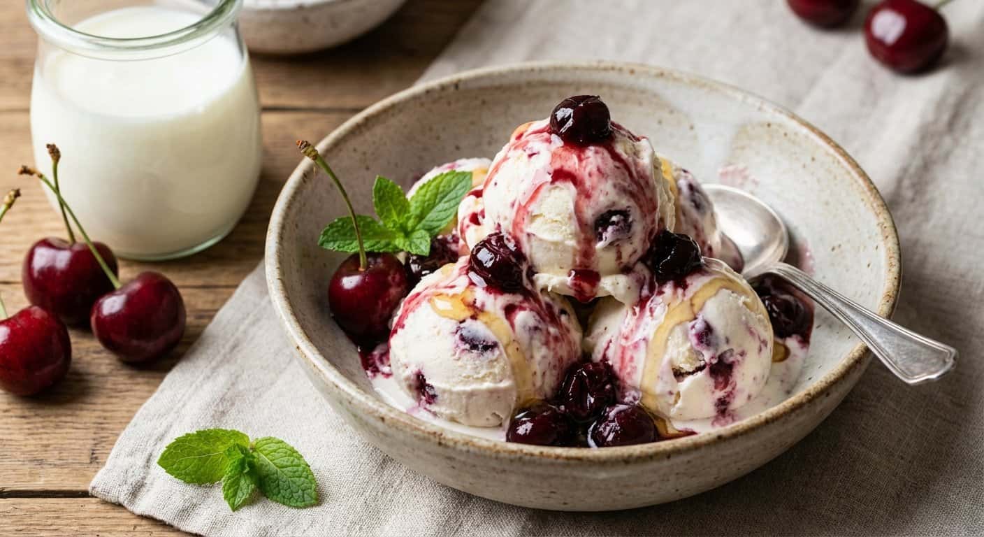 Helado casero de kéfir y cereza