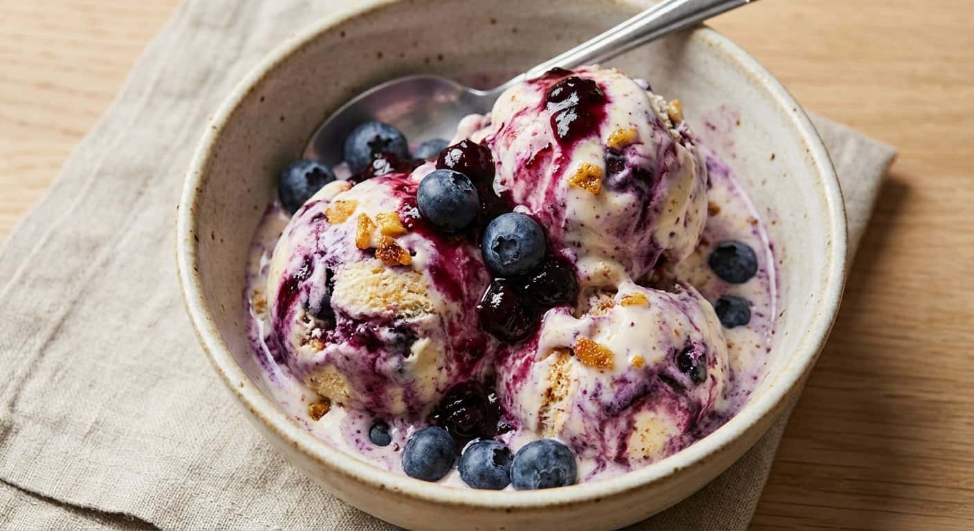 Helado Casero de Mantequilla y Arándanos