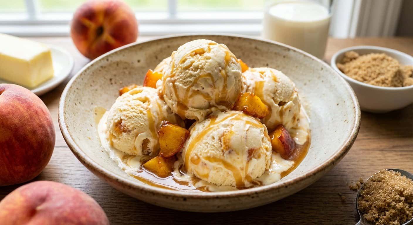 Helado casero de mantequilla y melocotón