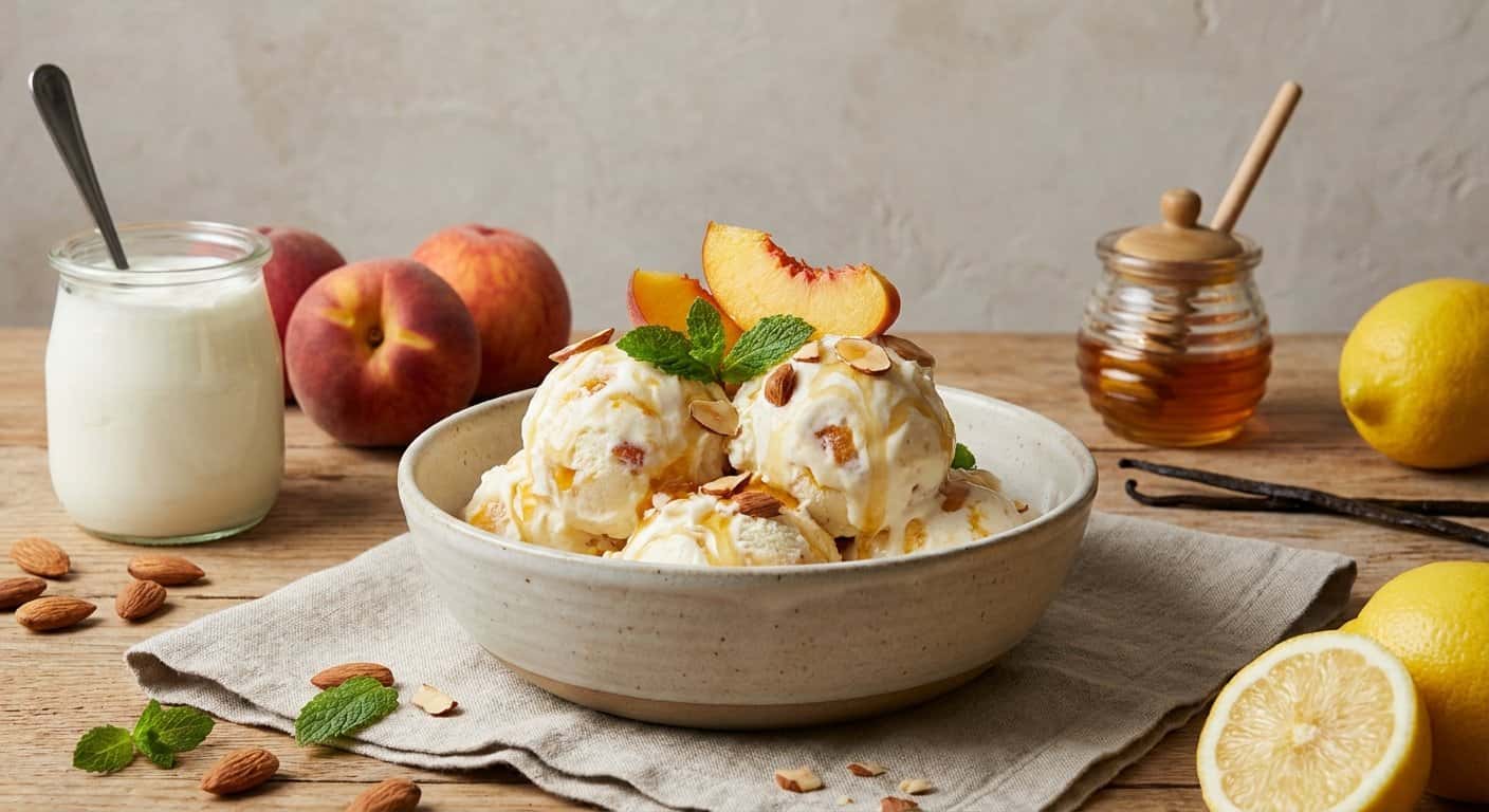 Helado casero de yogur y melocotón