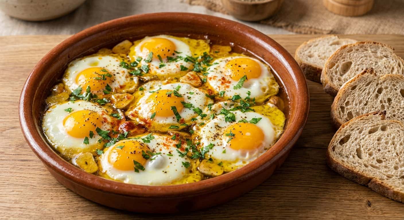 Huevos al ajillo con especias