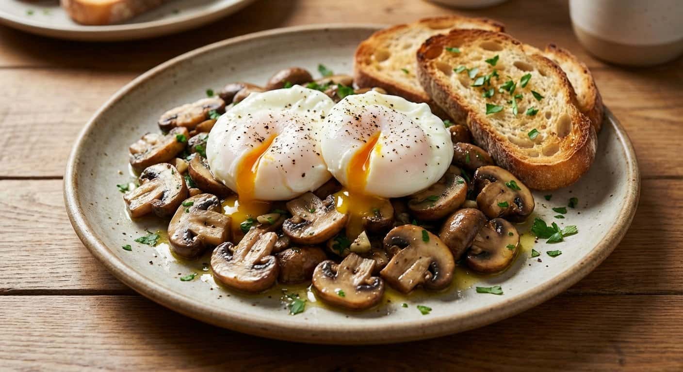 Huevos Pochados con Champiñones Salteados