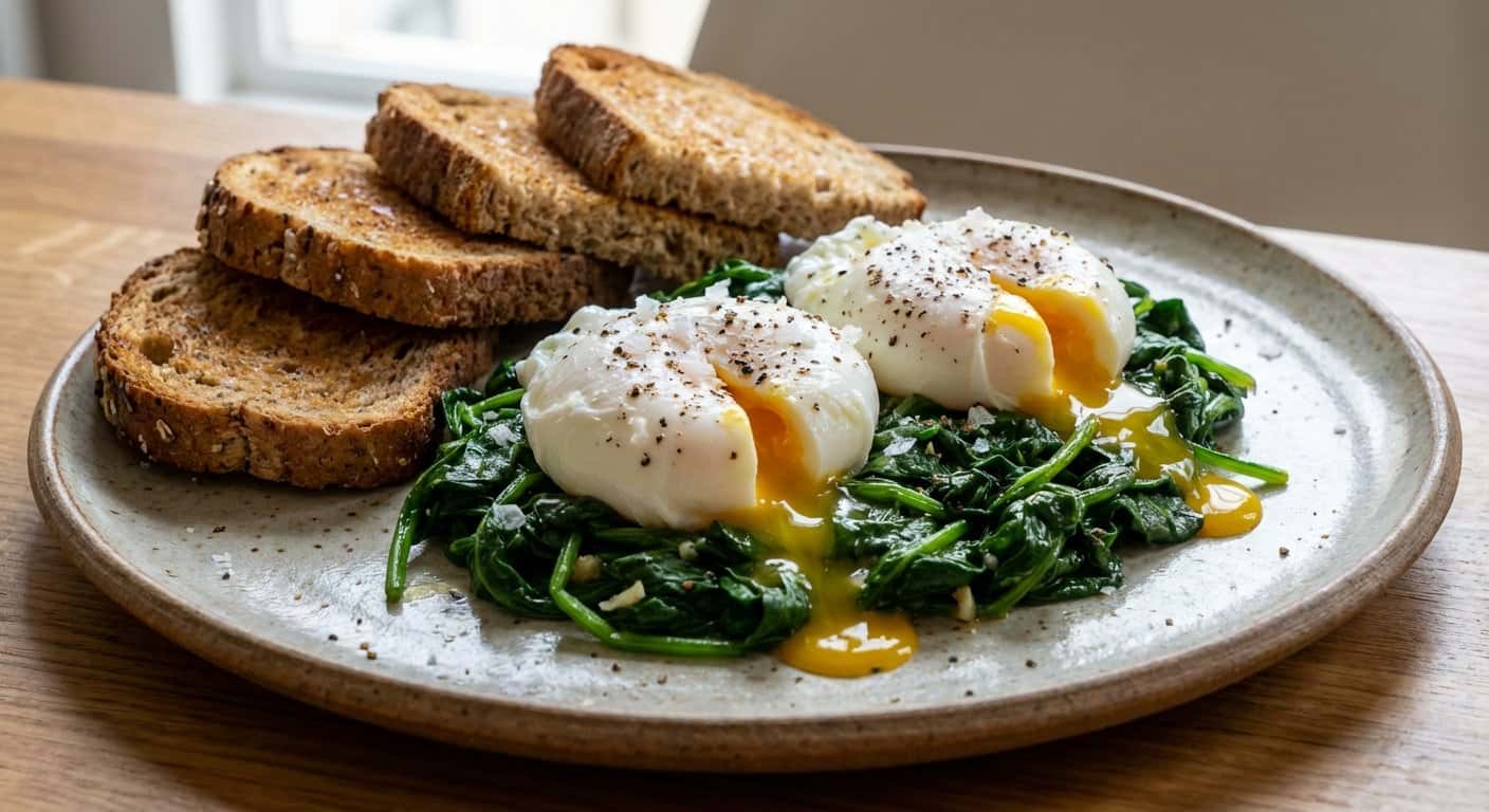Huevos Poché con Espinacas Frescas