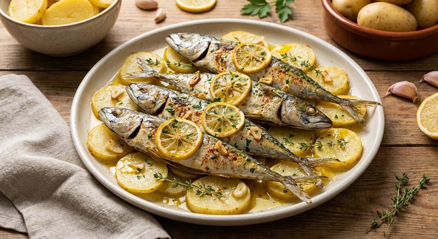 Jurel al horno con patatas panadera