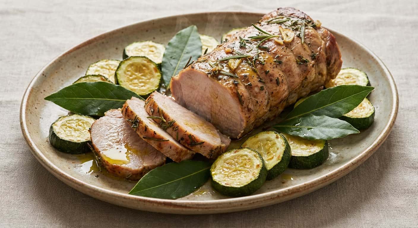 Lomo de Cerdo al Horno con Calabacín y Laurel