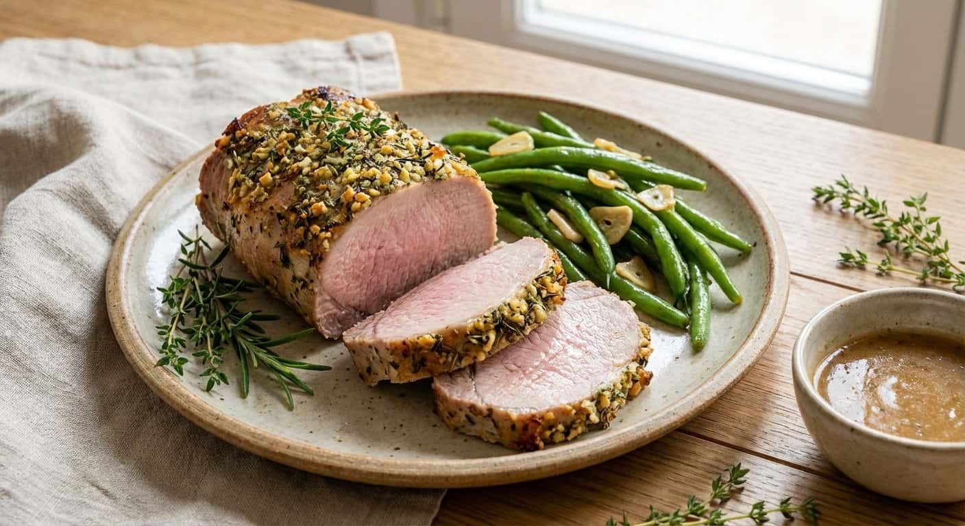 Lomo de Cerdo al Horno con Judías Verdes y Tomillo