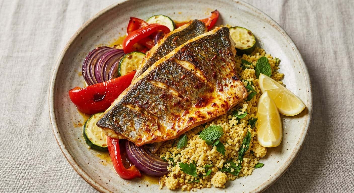 Lubina a la plancha con couscous