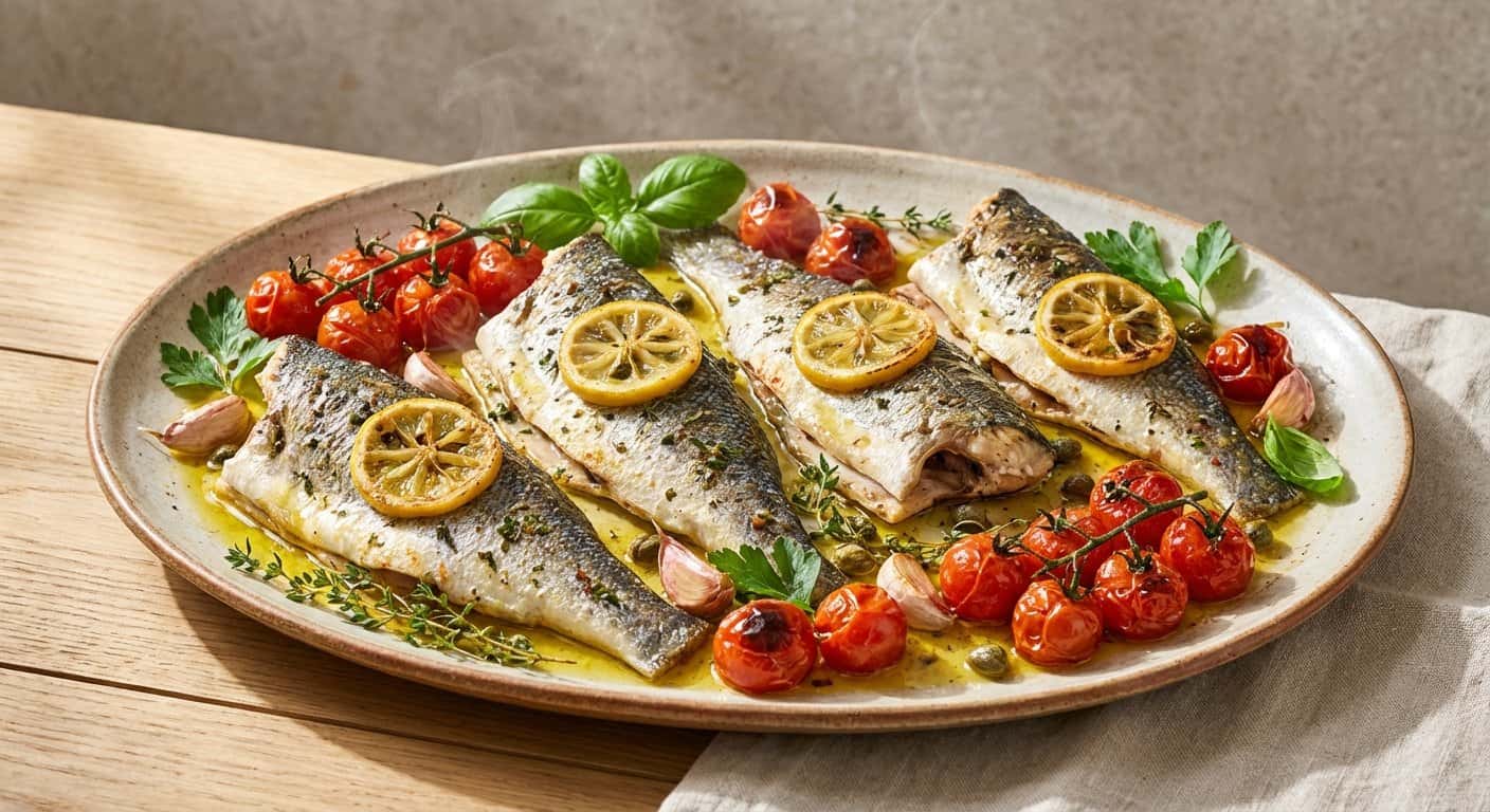 Lubina con Limón y Tomate Confitado