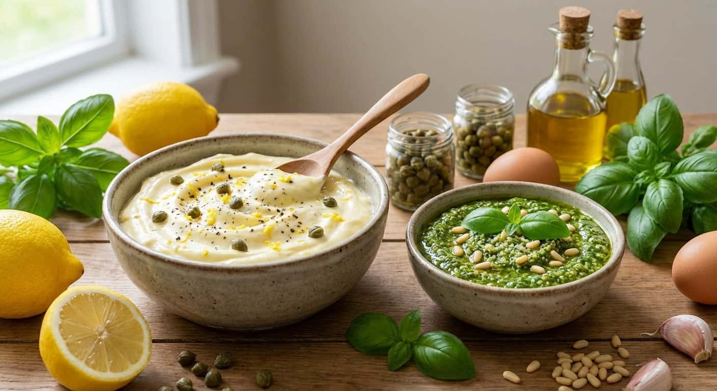 Mayonesa Keto con Limón y Alcaparras con Pesto Keto