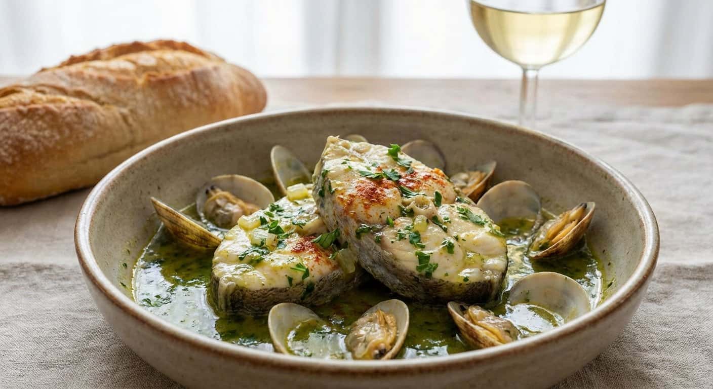 Merluza en salsa verde con almejas