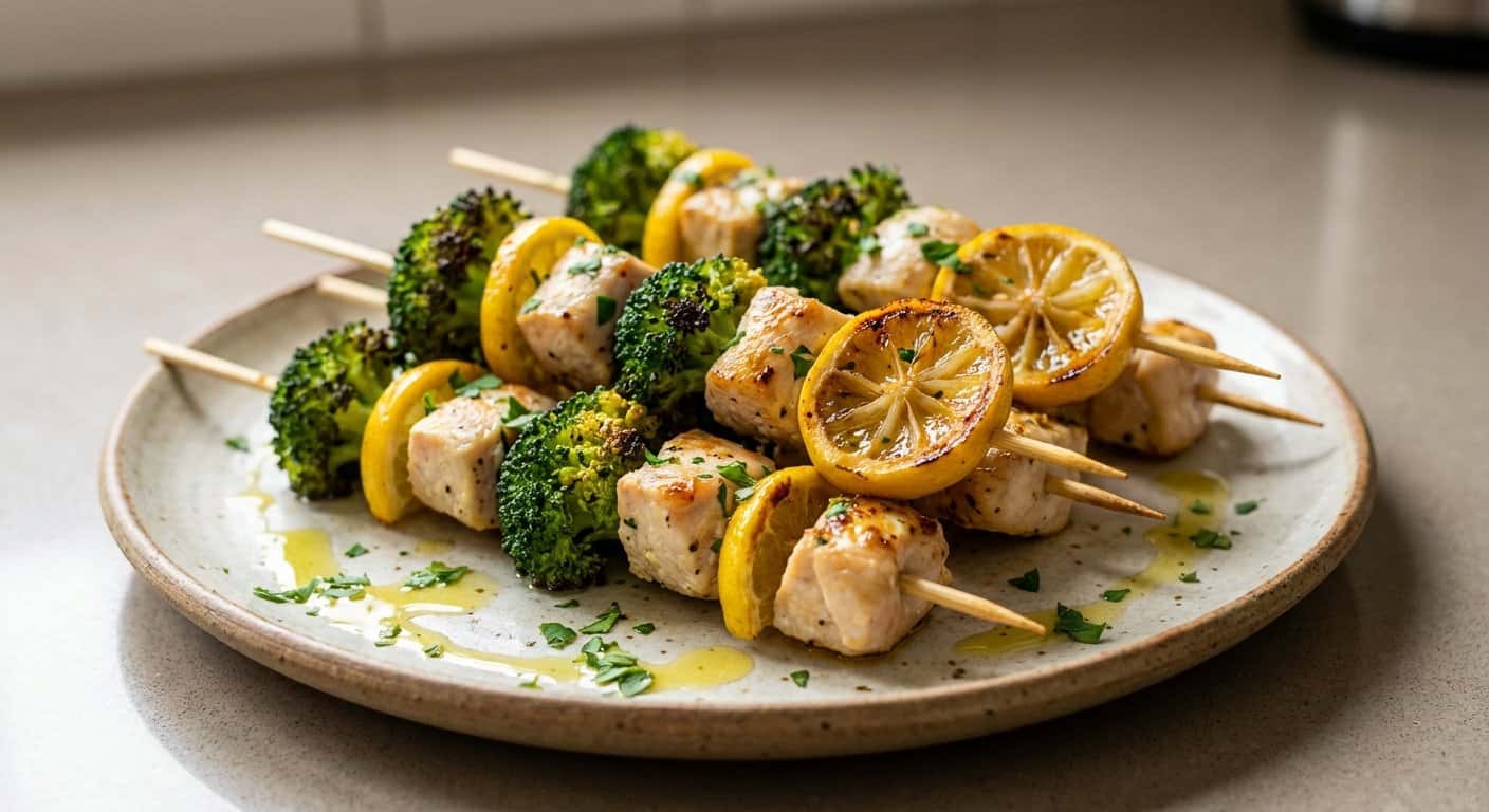 Mini Brochetas de Pollo con Brócoli y Limón