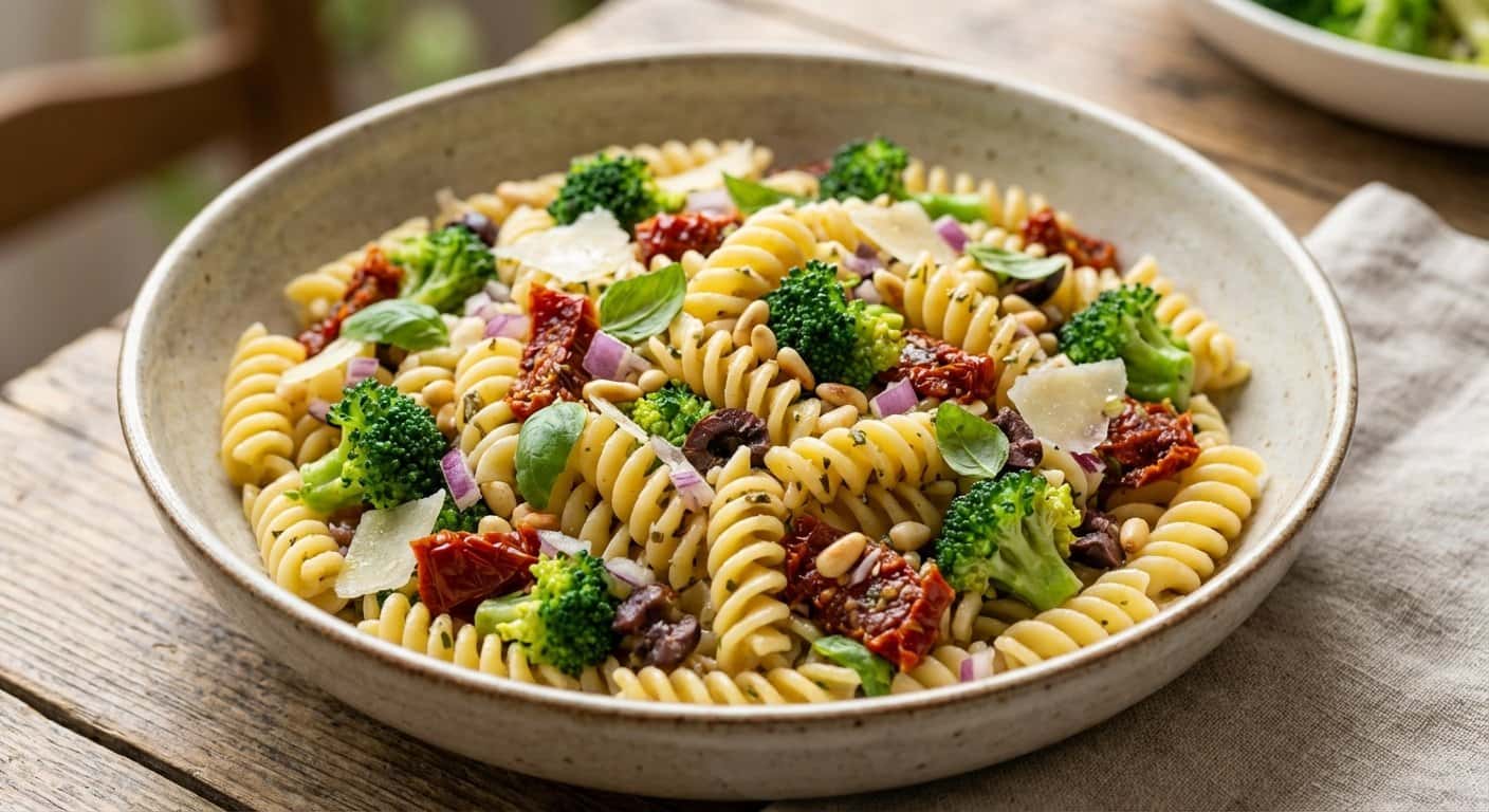 Mini ensalada de pasta con brócoli y tomate seco