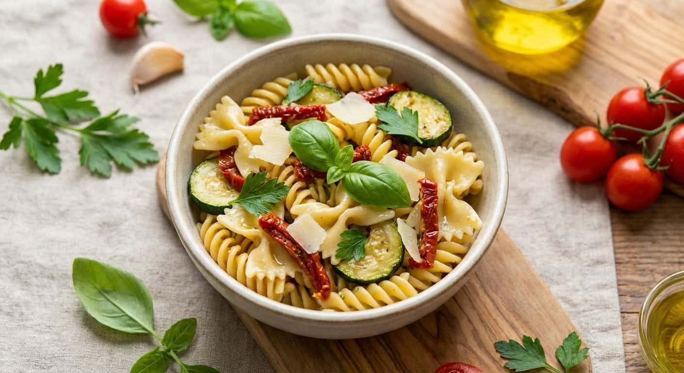 Mini Ensalada de Pasta con Calabacín y Tomate Seco