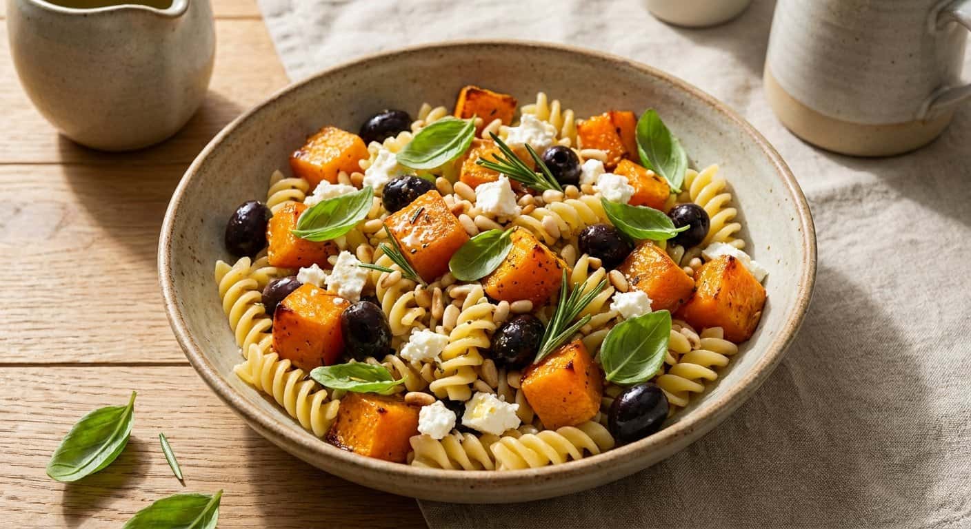 Mini Ensalada de Pasta con Calabaza y Aceitunas