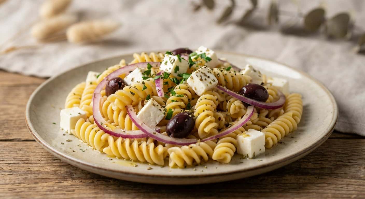 Mini Ensalada de Pasta con Cebolla y Queso Fresco