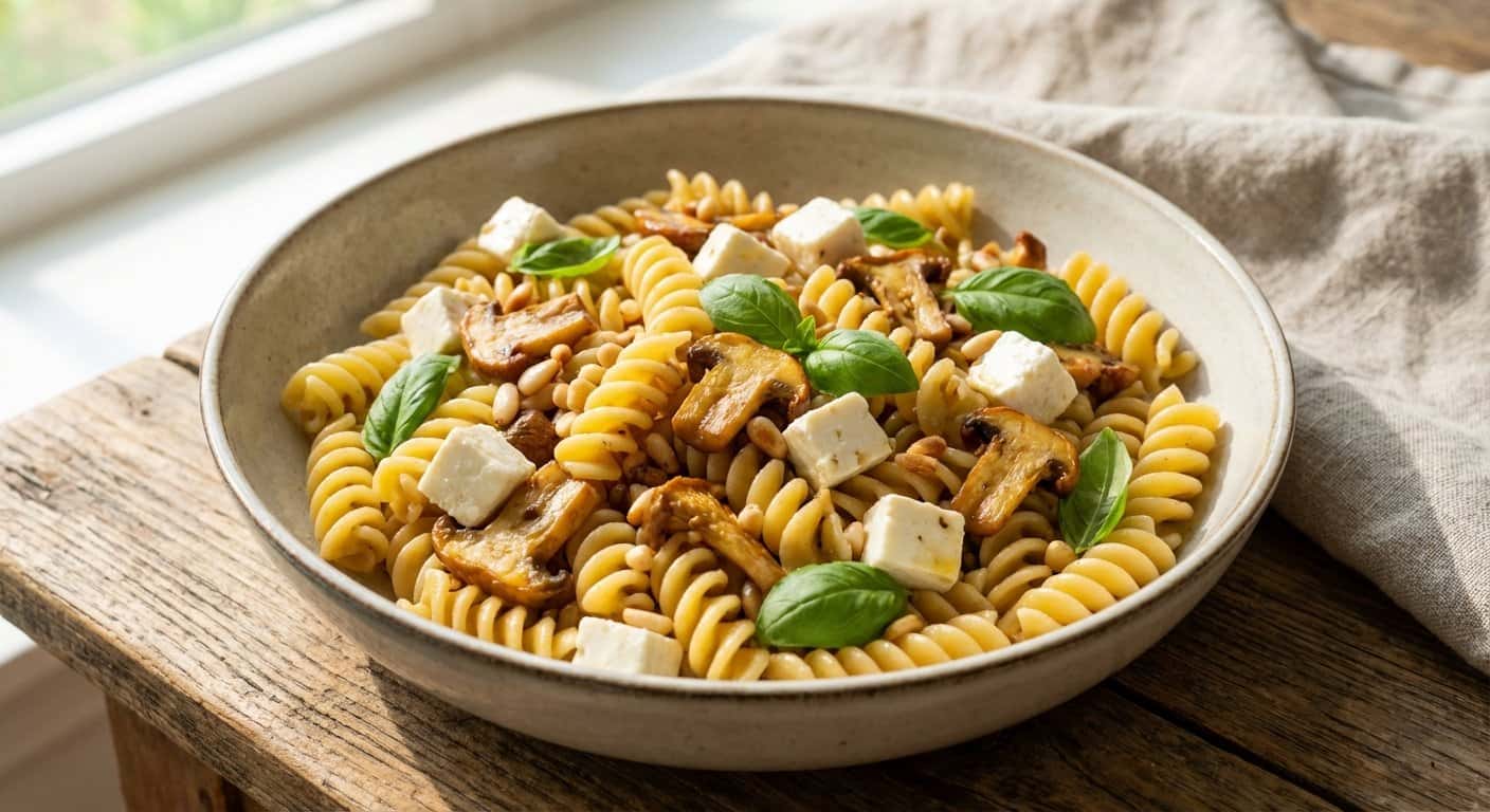 Mini Ensalada de Pasta con Champiñones y Queso Fresco