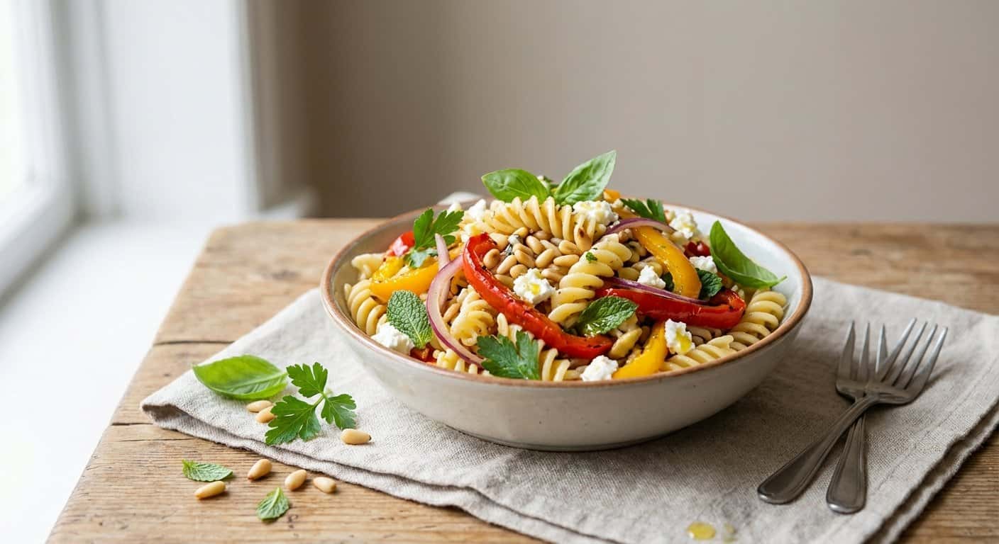 Mini Ensalada de Pasta con Pimientos y Hierbas Frescas