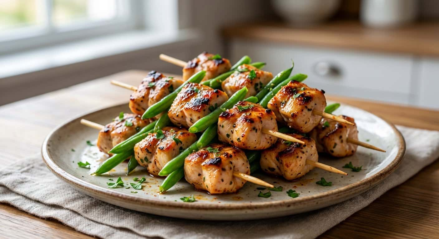 Mini Pinchos de Pollo Casero con Judías Verdes