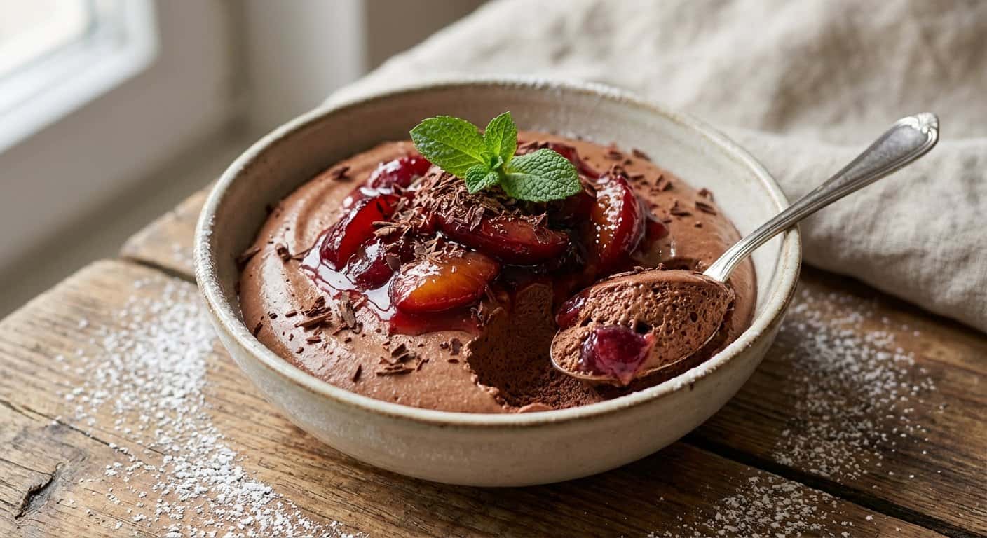 Mousse de cacao con ciruela